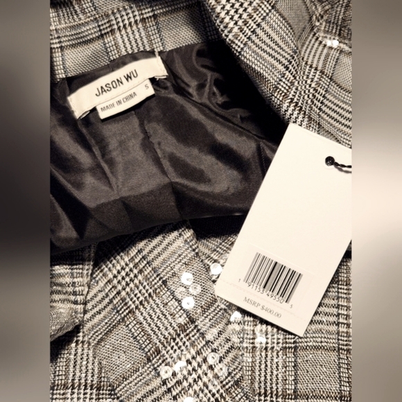 Jason Wu Grey Double Breasted Plaid Sequin Blazer Womens Size S - Picture 6 of 8